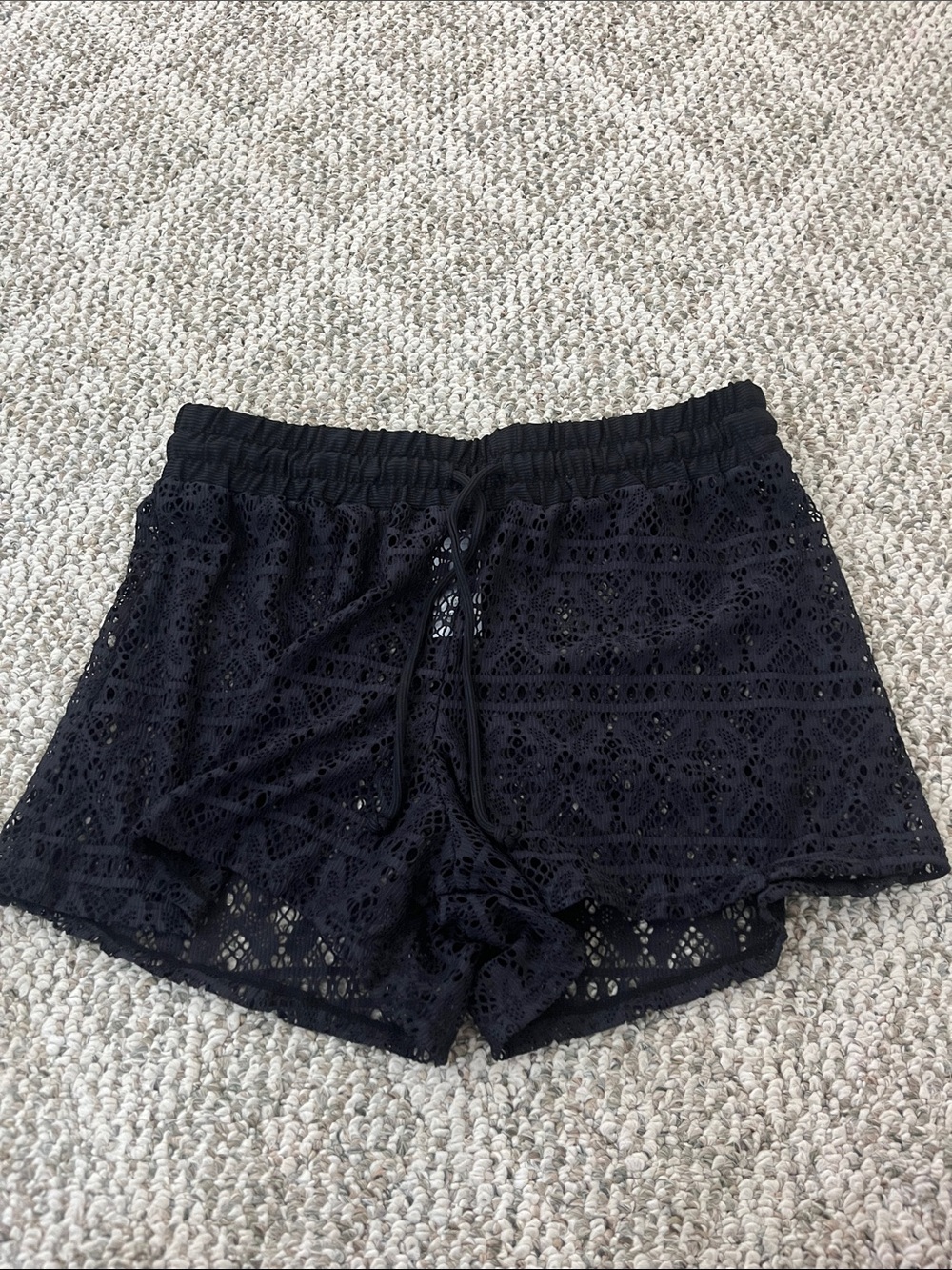 Crochet Lace Drawstring Shorts - Black